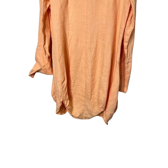 Comfy USA Peach Linen Longsleeve Collared Buttonup Bubble Hem Tunic Dress Large - Picture 6 of 8